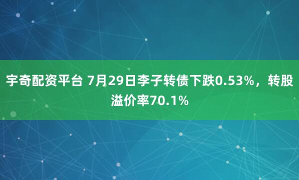 宇奇配资平台 7月29日李子转债下跌0.53%，转股溢价率70.1%