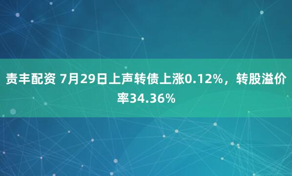 责丰配资 7月29日上声转债上涨0.12%,转股溢价率34.36%