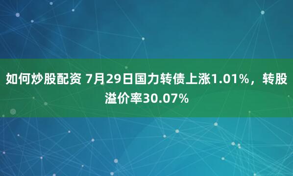 如何炒股配资 7月29日国力转债上涨1.01%，转股溢价率30.07%